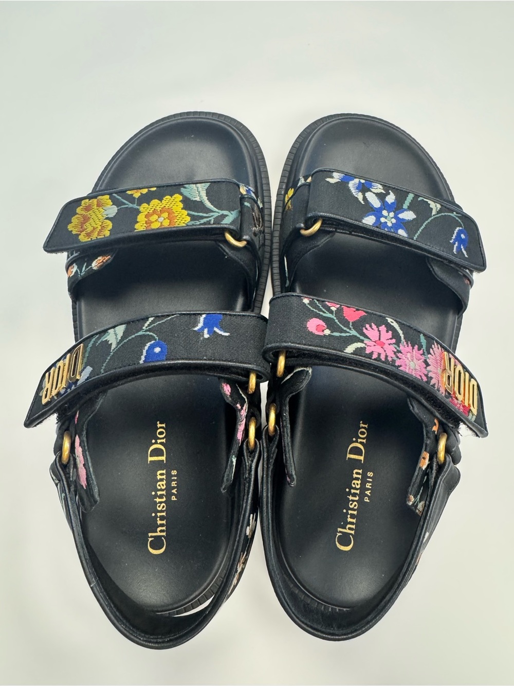 Christian Dior Dioract Black Floral Embroidered Sandals - Picture 3 of 8